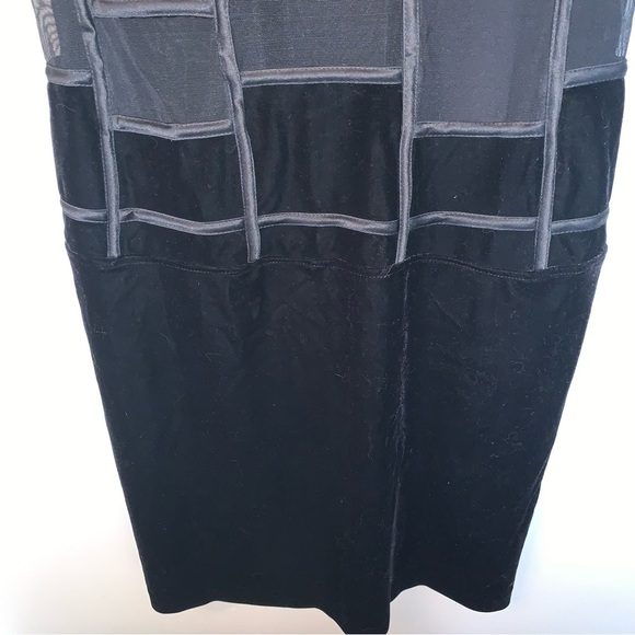 Joseph Ribkoff Couture Black Sheath Midi Dress Velvet Semi Sheer Mesh 10 - Picture 5 of 8